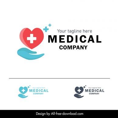 medical company logo template heart medical cross hand sketch