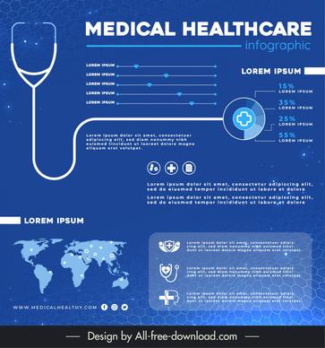 medical infographic template flat medical cross stethoscope world map