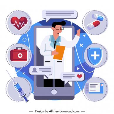 medical service background smartphone clinic elements sketch