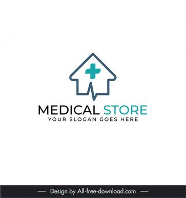 medical store logo template house medical cross cardiogram shapes sketch