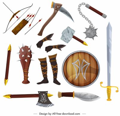 medieval weapons icons colored modern design
