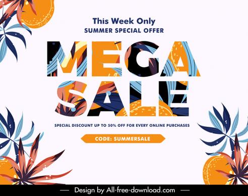 mega sale banner template colorful leaves fruit decor
