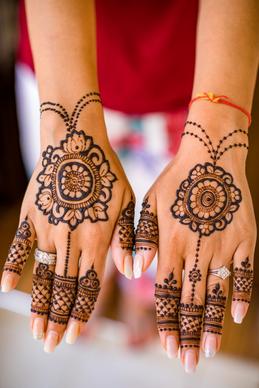 mehndi design fashion elegant decorated hands closeup