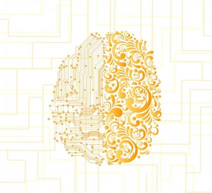 memory background brain icons golden contemporary classical design