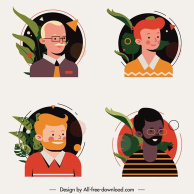men avatars icons colored cartoon characters sketch