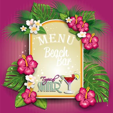menu beach bar flower vector