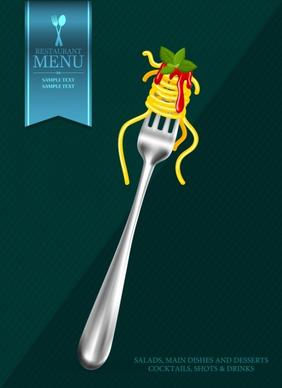 menu cover background fork noodles icons decor