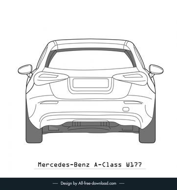 mercedes benz a class w177 car model template flat black white handdrawn outline