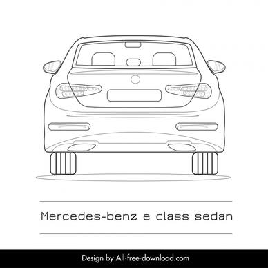 mercedes benz e class sedan 2022 car models icon flat black white rear view handdrawn design 