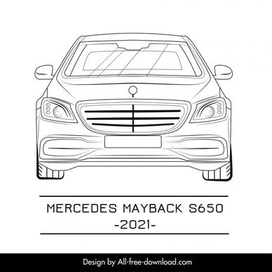 mercedes maybach s 650 2021 car model icon flat black white handdrawn front view outline