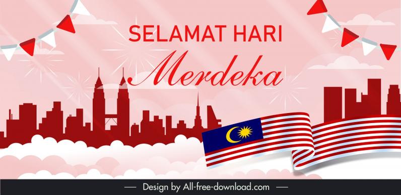 merdeka theme banner modern dynamic silhouette country elements