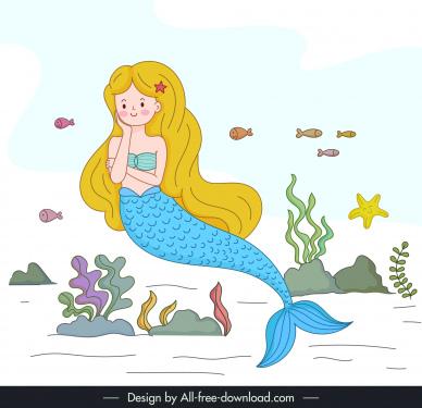 mermaid fairy tale design elements cute girl cartooon