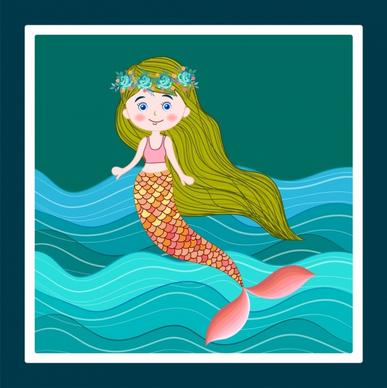 mermaid painting colored cartoon design