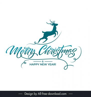 merry christmas card typography design elements dynamic silhouette reindeer calligraphy sketch