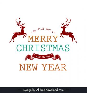 merry christmas happy new year car design elements symmetric dynamic silhouette reindeers ribbons decor