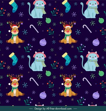 merry christmas  pattern template cute cat reindeer xmas elements repeating 