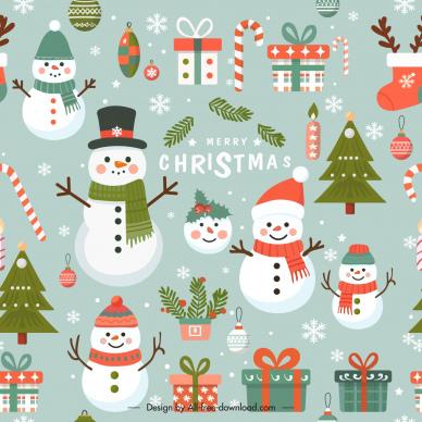 merry christmas pattern template elegant snowman presents fir trees