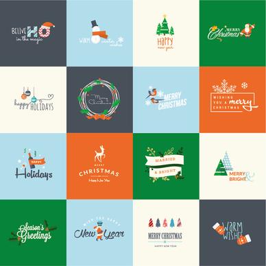 merry christmas with holiday logos vintage design vector