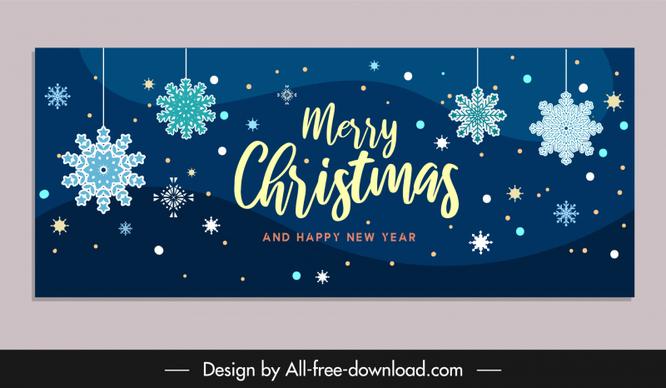 meryy christmas happy new year banner flat hanging snowflakes decor elegant design 
