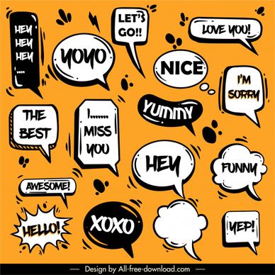 message speech bubbles icons classical dynamic handdrawn