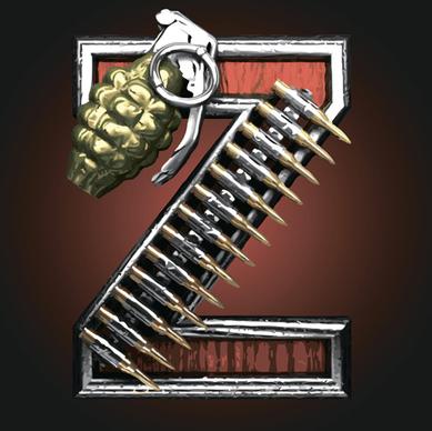 metal alphabet with bullet and grenade vectors set