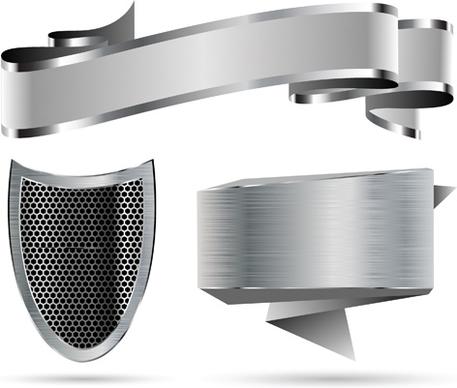 metallic shield and ribbon vector