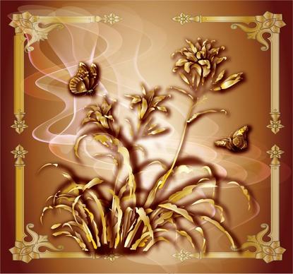 meticulous painting flowers and butterflies vector