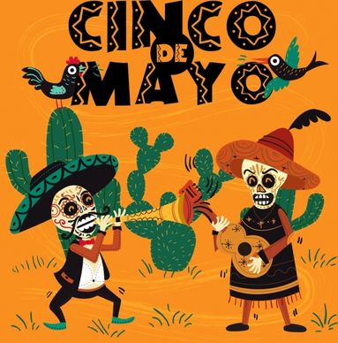 mexico advertising scary mask traditional costume cactus icons