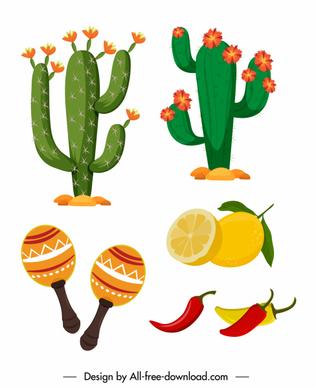 mexico design elements cacti food ingredients sketch