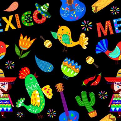 mexico design elements multicolored dark design various icons
