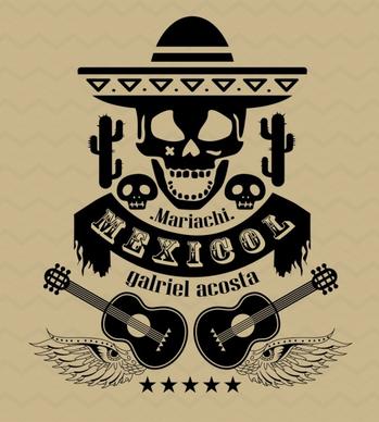 mexico design elements skull guitar icons black design