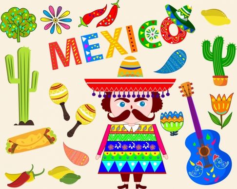 mexico tradition design elements various multicolored symbols