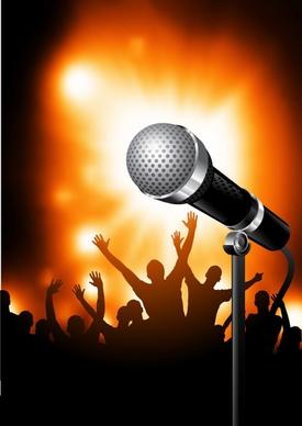 music background realistic microphone silhouette audience icons