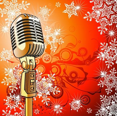 music background template classic microphone elegant snowflakes decor