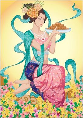 moon cake advertising fairy icon classical oriental design