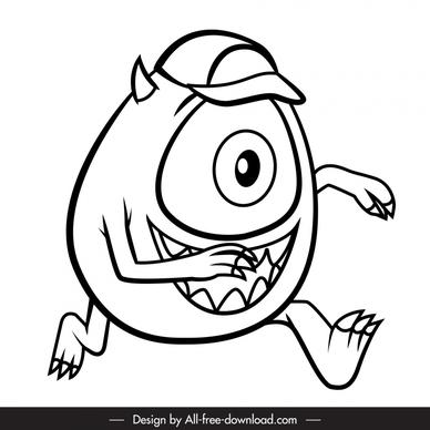 mike wazowski lineart icon running sketch black white cartoon outline 