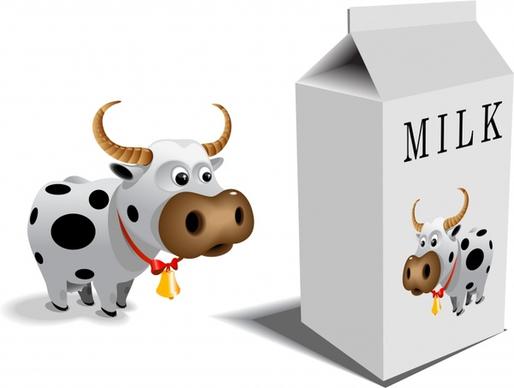 milk advertising paper box cow icons 3d design