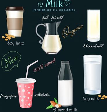 milk beverages advertising glass pot icons decor