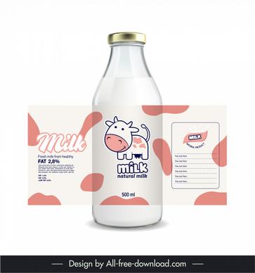 milk bottle packaging design elements cute handdrawn cartoon cow