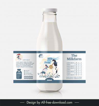 milk bottle packaging template cute cartoon dynamic