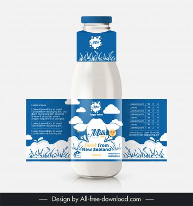 milk bottle packaging template elegant flat grass cow cloud decor