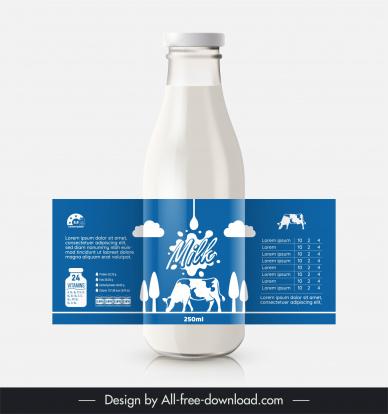 milk bottle packaging template flat contrast silhouette
