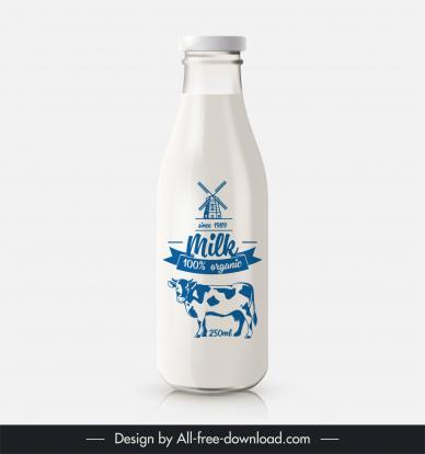 milk bottle packaging template simple flat cow windmill 