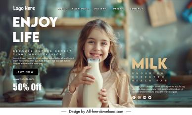 milk landing page template cute smiling girl elegance