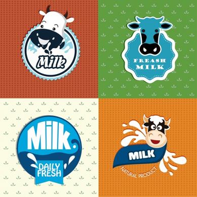milk logotypes cow head splashed liquid icons