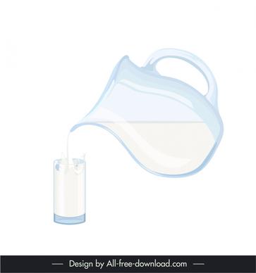 milk milk advertise design elements dynamic flat glass jug sketch