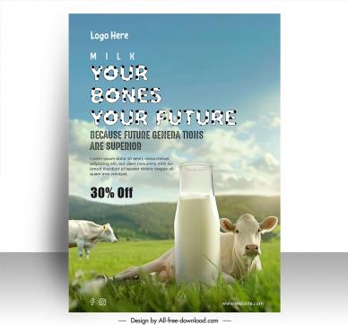 milk poster template cute cows meadow glass sky scene