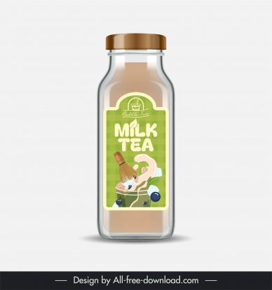 milk tea bottle packaging template dynamic matcha drink
