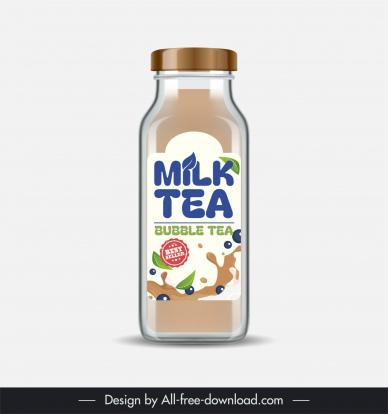 milk tea bottle packaging template dynamic splashing liquid