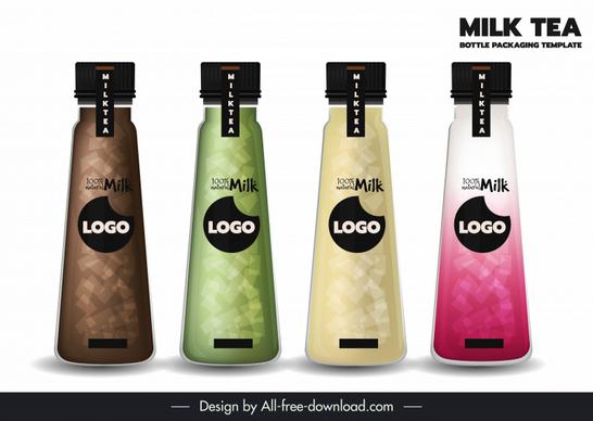 milk tea bottle packaging template flat elegant modern design 
